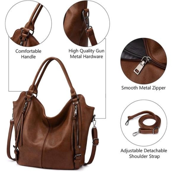 2 Pcs Tote Bag PU Leather Shoulder Bags Fashion Hobo Bags Large Purse Handbags - Picture 2 of 6